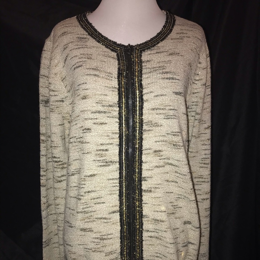 Alfred Dunner Gold Lurex ZIP front Cardigan Top XL
